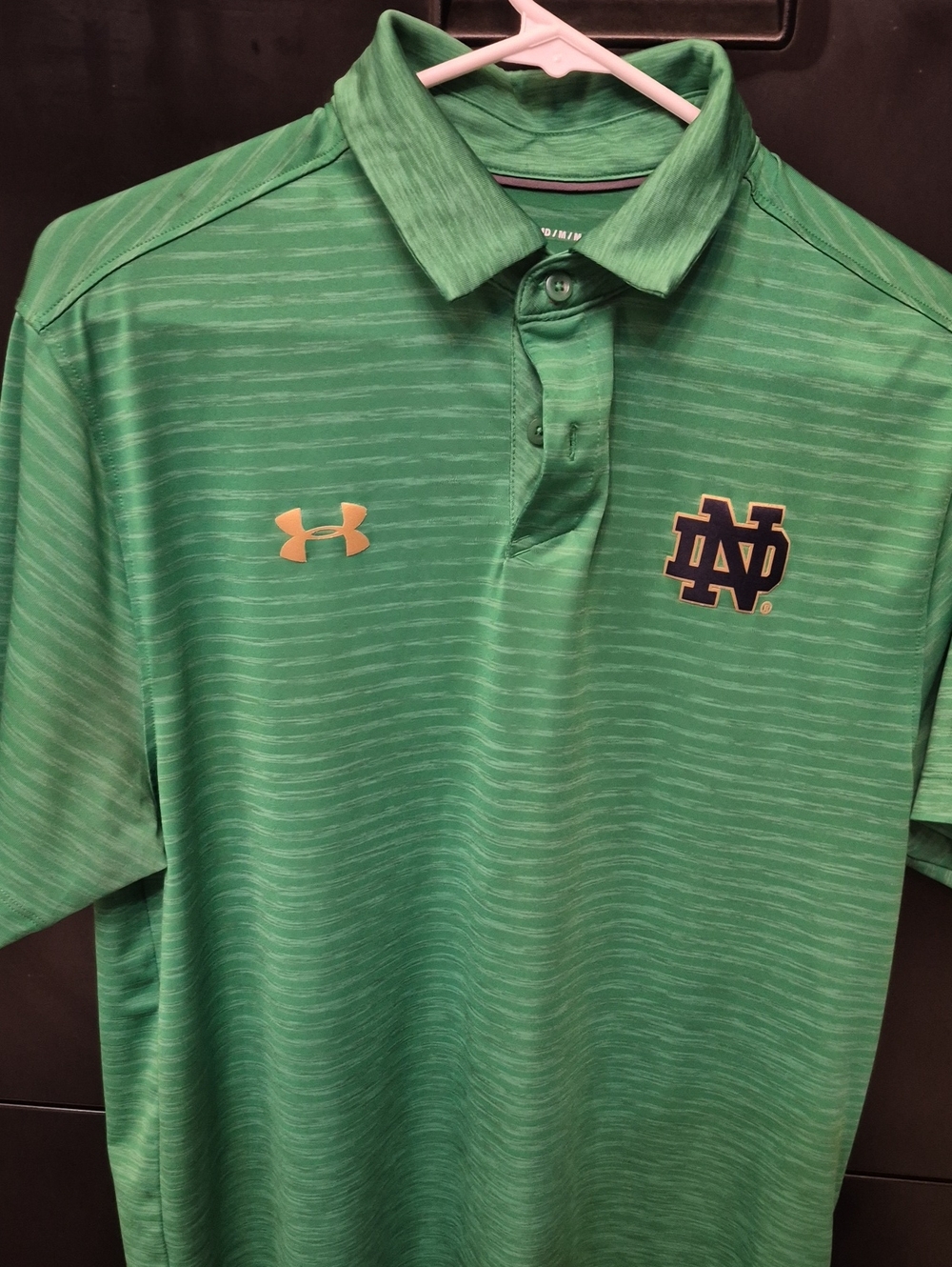 Coaches Early Season Sideline Under Armour Green Notre Dame Polo w/ Gold Accents